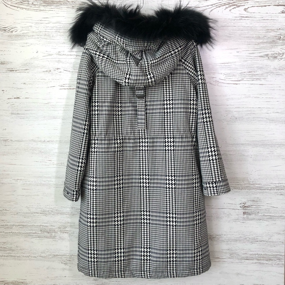 NWOT MOUSSY Houndstooth Plaid Wool Knit Coat with Fur Trim Sz 1 Small - Picture 11 of 16